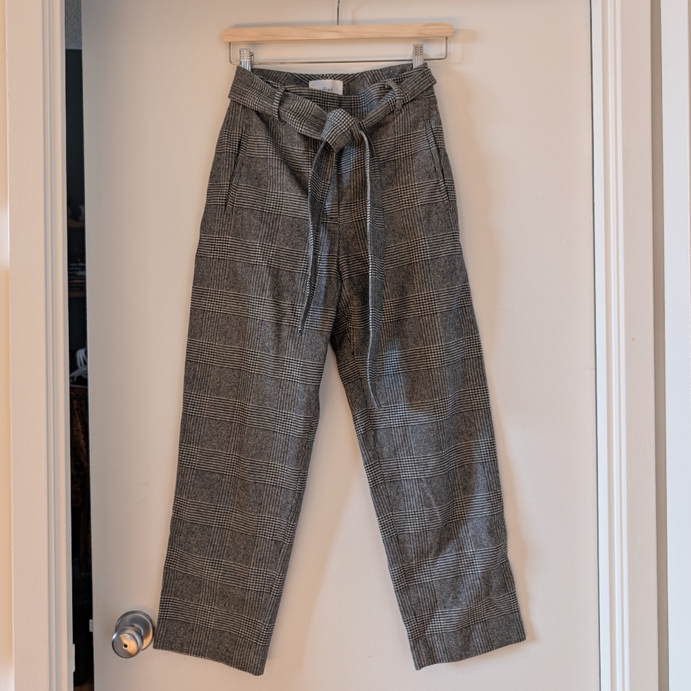 Grey Checked Wilfred Wool Blend Straight/Wide Leg Pants Size 4